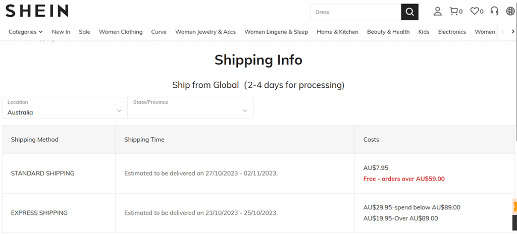 How long does Shein take to deliver?