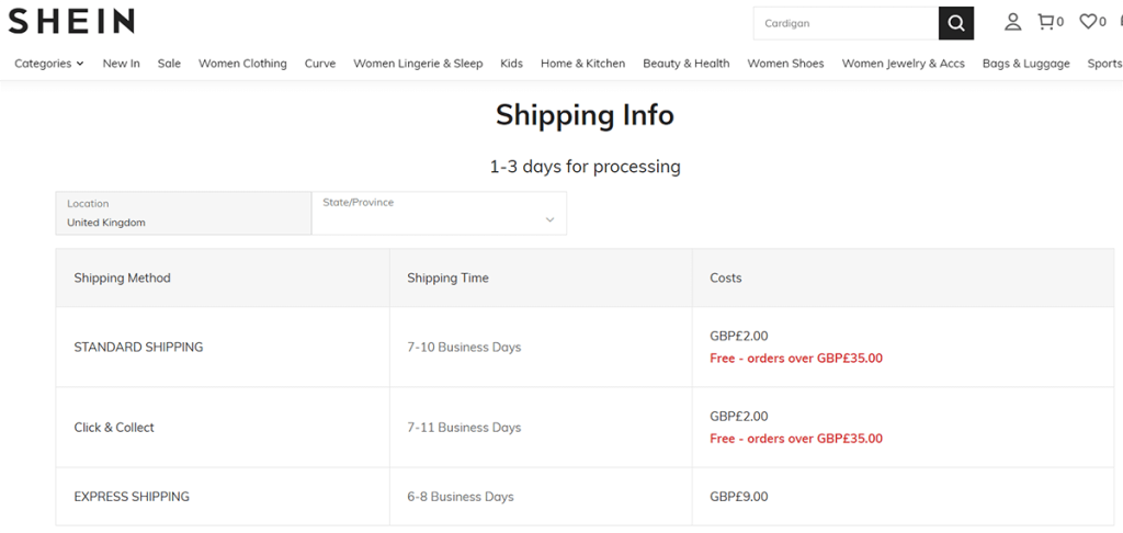 How long does Shein take to deliver?